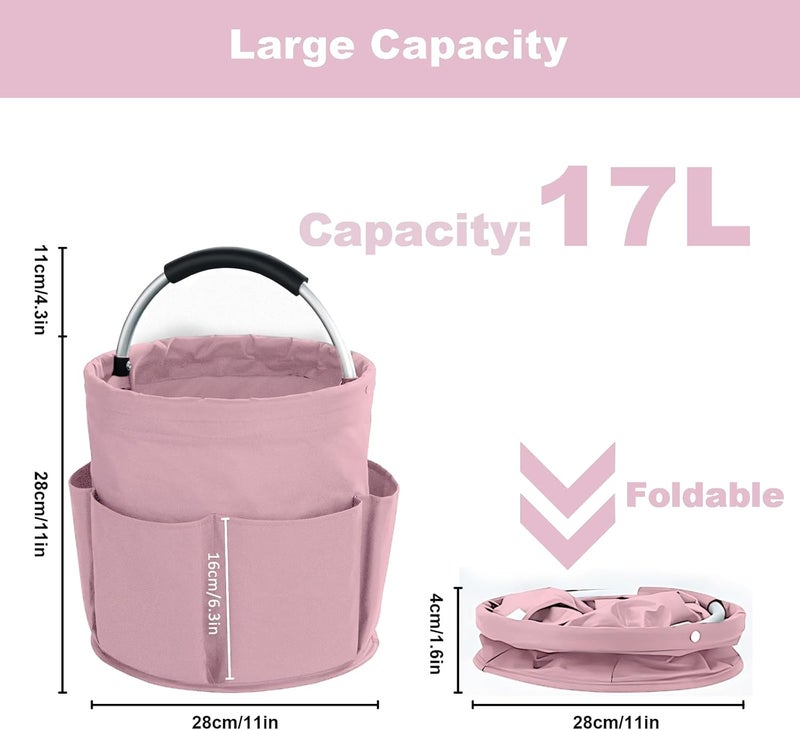Bototack Cleaning Caddy with Handle, Cleaning Products Organiser, 17L Foldable Storage Basket, Cleaning Caddy Organiser, Portable Multi Cleaning Bucket Bag for Home, Garden (Pink) - Image 4
